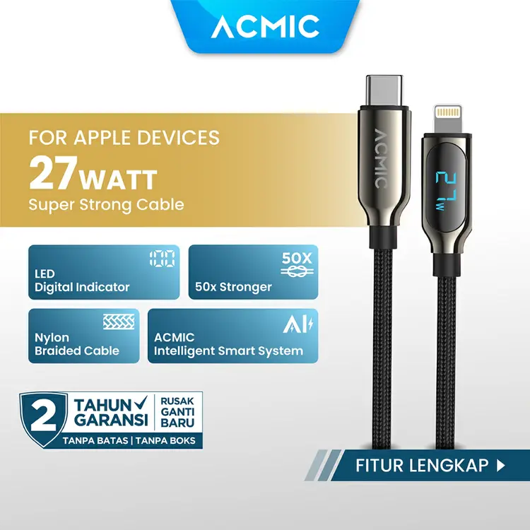 ACMIC DIGILINE USB C to Lightning Cable PD Fast Charging LED DISPLAY