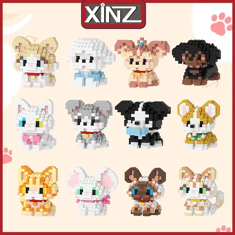 XiNZ Nano Blok Model Pajangan Hewan Peliharaan Seri Kucing dan Anjing DIY Dog Building Bricks