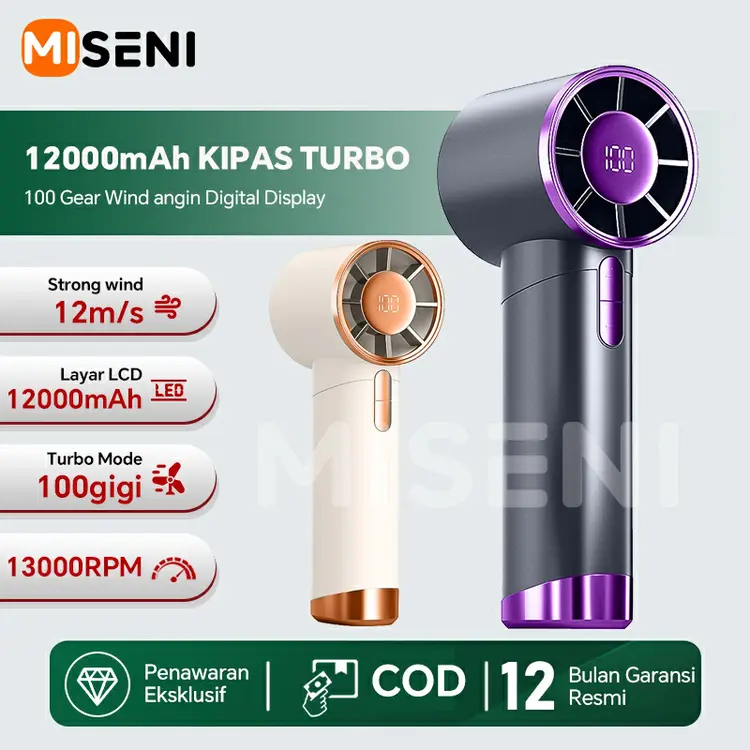 MISENI Model Baru 2025 Mini Kipas Strong Wind 100 Gigi Wind Angin Digital Display Kipas Genggam Metalik Turbin Berkecepatan Tinggi Portabel Yang kuat Speed Pendinginan instan seluruh tubuh