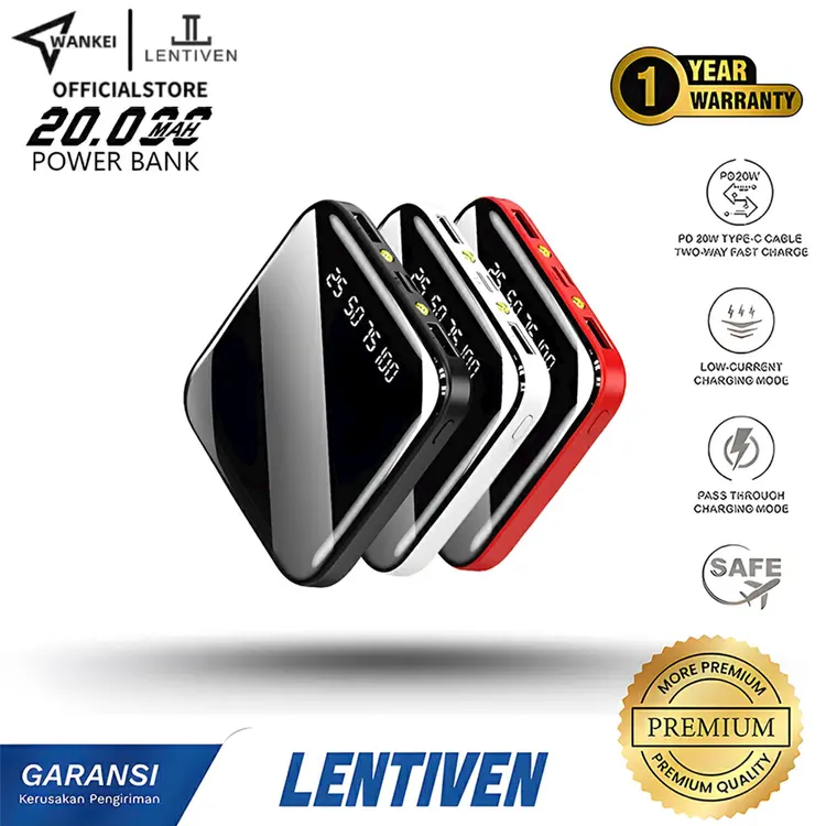 WANKEI LENTIVEN 20000mAh Mini Powerbank Dual USB Portable Fast Charging Digital Display