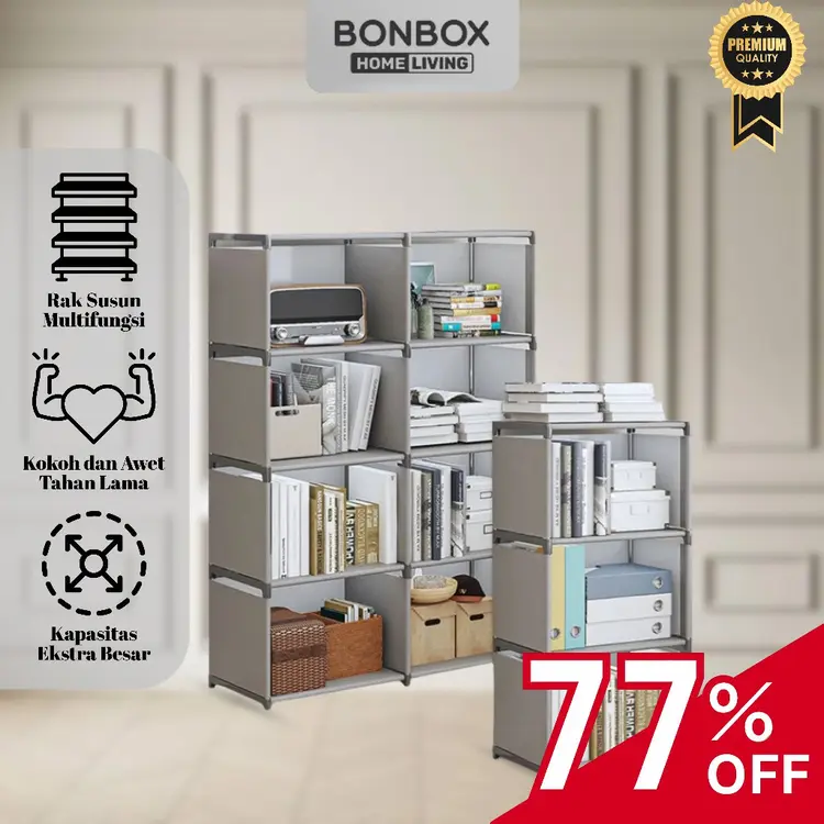 BONBOX Homeliving - Rak Buku 3 4 Tingkat Lemari Pakaian Rak Baju Anti Karat Stainless Steel BFS221102 BFS221103