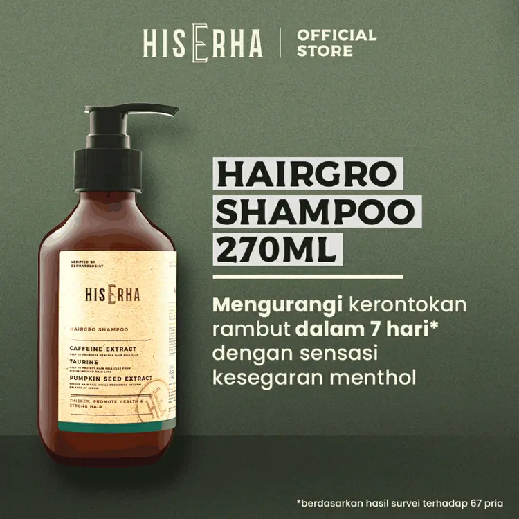 HISERHA Hairgro Shampoo 270ml - Shampo Anti Rontok & Penumbuh Rambut Khusus Pria