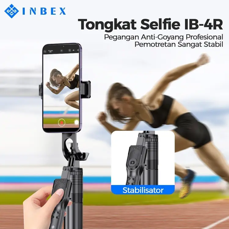 INBEX IB-4 Tongsis Tripod Bluetooth Remote AluminiumSelfie Stick Stabilizer Handphone Hp with Light