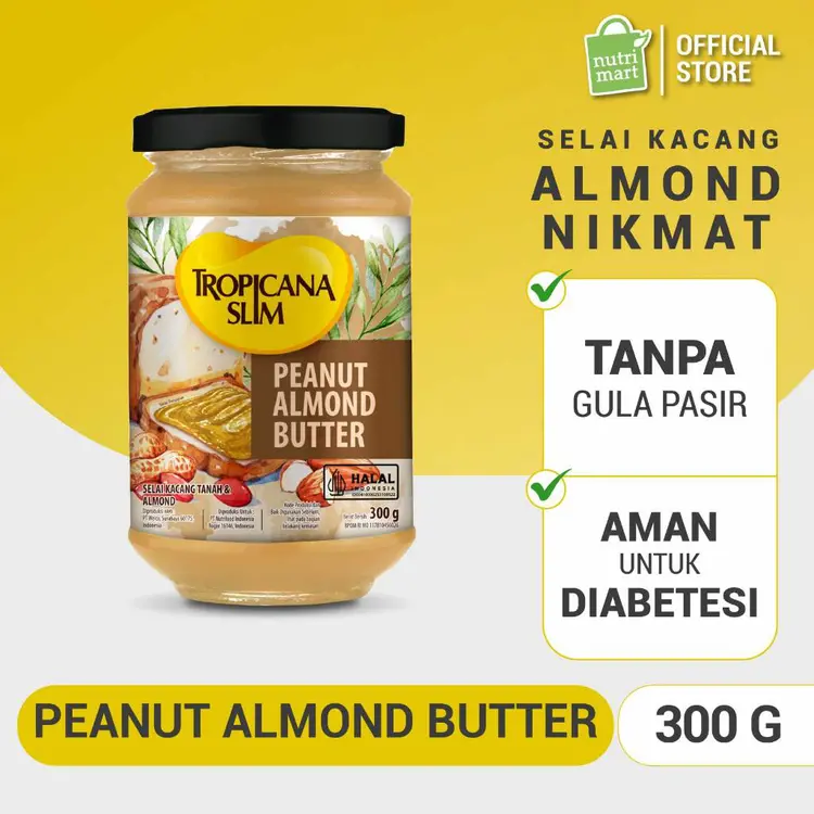 Tropicana Slim Peanut Almond Butter Spread Jam 300 gram – Selai Kacang Almond Nikmat Tanpa Gula Pasir
