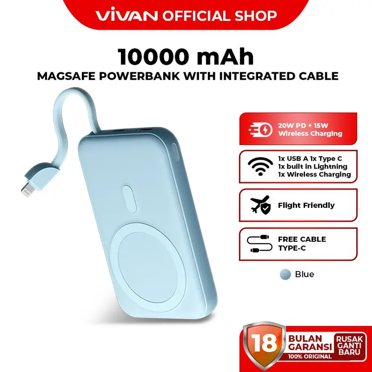 VIVAN Wireless Powerbank VPB-W13 PD 20W 3 Output Fast Charging Magnet Kuat Garansi 18 Bulan