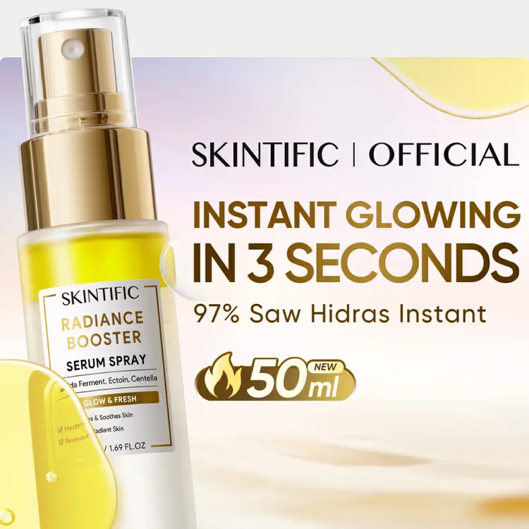 SKINTIFlC - Instant Glowing Serum Spray Skincare| Radiance Booster Glowing Essence Toner Moisturizer Hydrating Centella Kulit Lebih Halus Lembab Dalam Multifungsi Skincare Pendukung Make Up Setting Spray Travel Size skintific official store serum glow bom