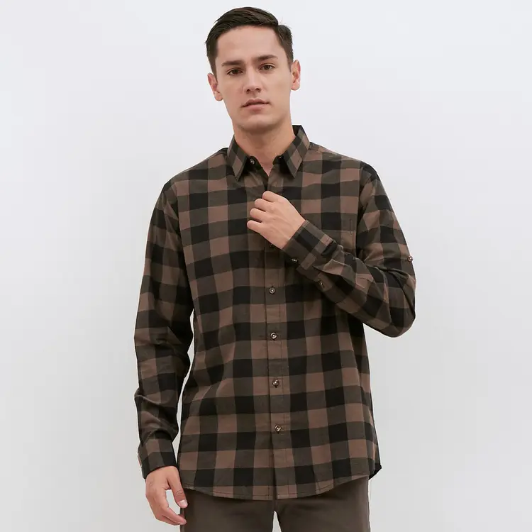 M231 Kemeja Pria Flannel Panjang Coklat 1899B