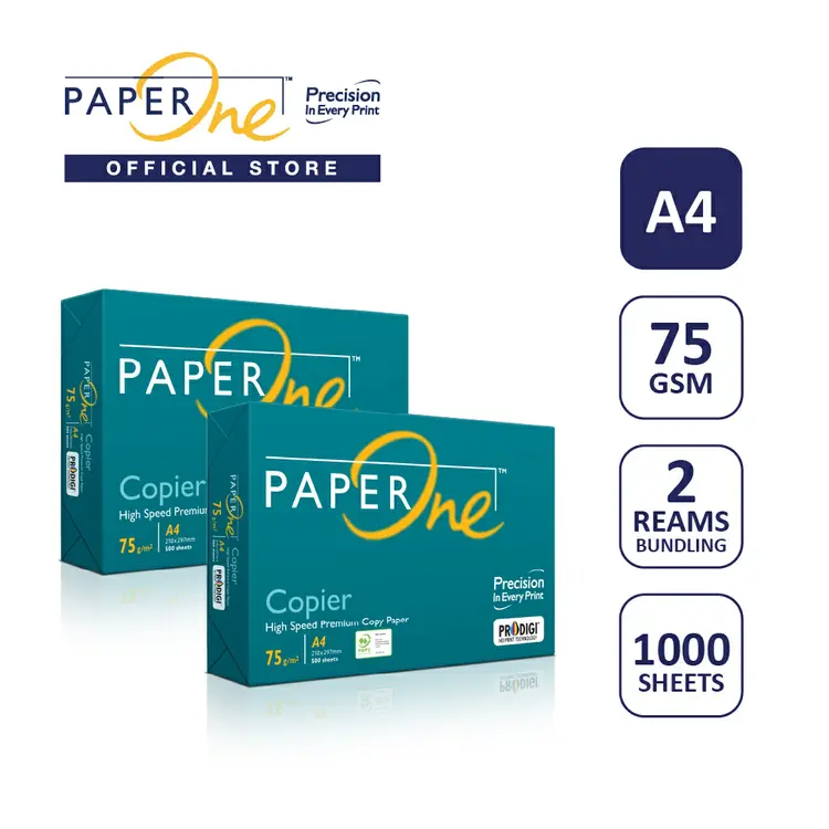 PaperOne Kertas A4 75gr Copier 2 Rim (1000 lembar) Kertas HVS A4 Kertas Fotocopy