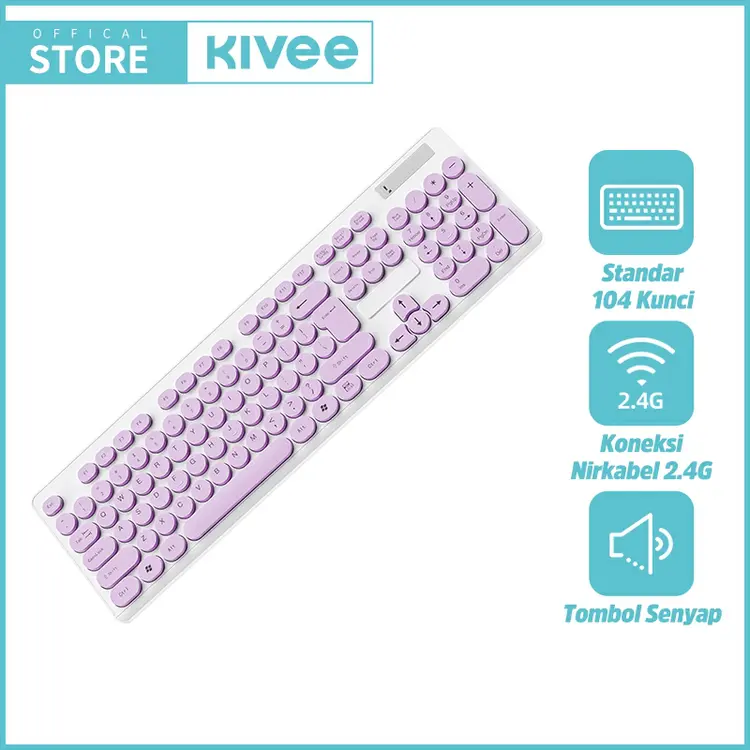 （ HOT ) KIVEE Keyboard wireless mini Ringan dan Portable KV-K20 104 keys Full Size 2.4GHz for Office