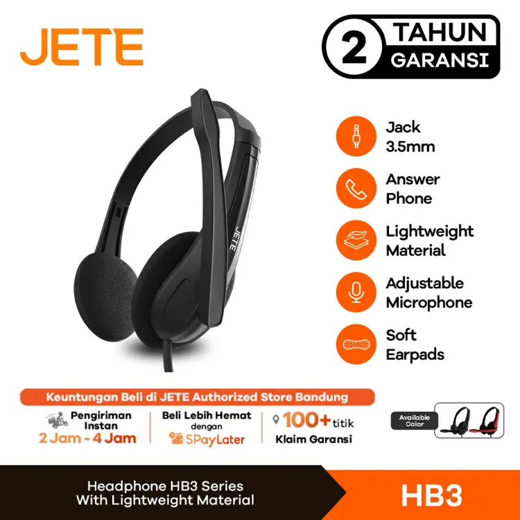 JETE HB3 Headset Headphone Kabel jack 3.5mm with Mic - Garansi 2 Tahun