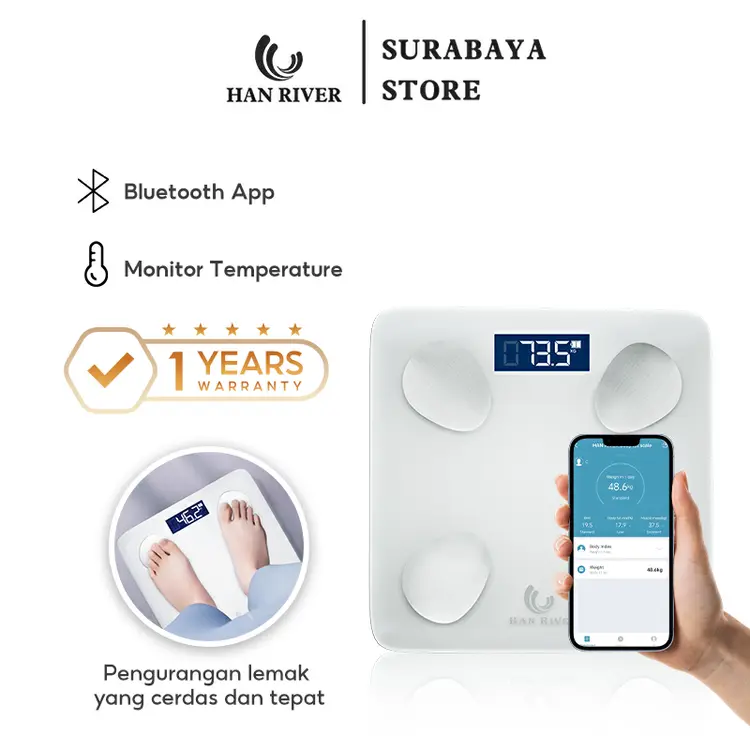 HAN RIVER Timbangan Digital Smart Digital Body Fat Scale Timbangan Badan Pintar Digital with App