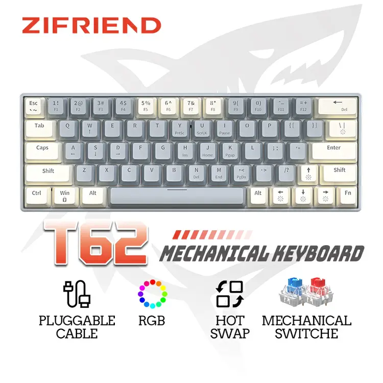 ZIFRIEND T62 Mechanical Keyboard 60% Layout RGB Backlit Gaming keyboard