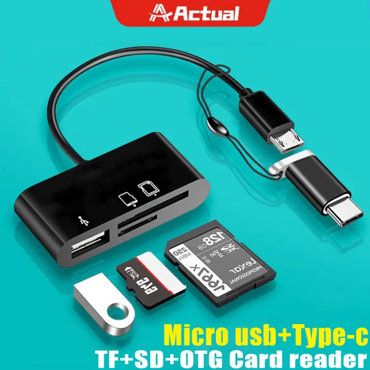 Actual USB 2.0 Type-C OTG 2in1 Micro USB Universal Extended Multifunction Card Reader/TF/SD/Flash Drive/Adapter