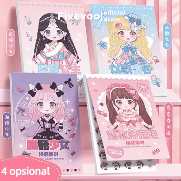 FIVEVOO Buku Stiker Diy/ Stiker Dress Up Book/ Buku Sticker Diy / Jadul Lucu Sticker Dress Up Book