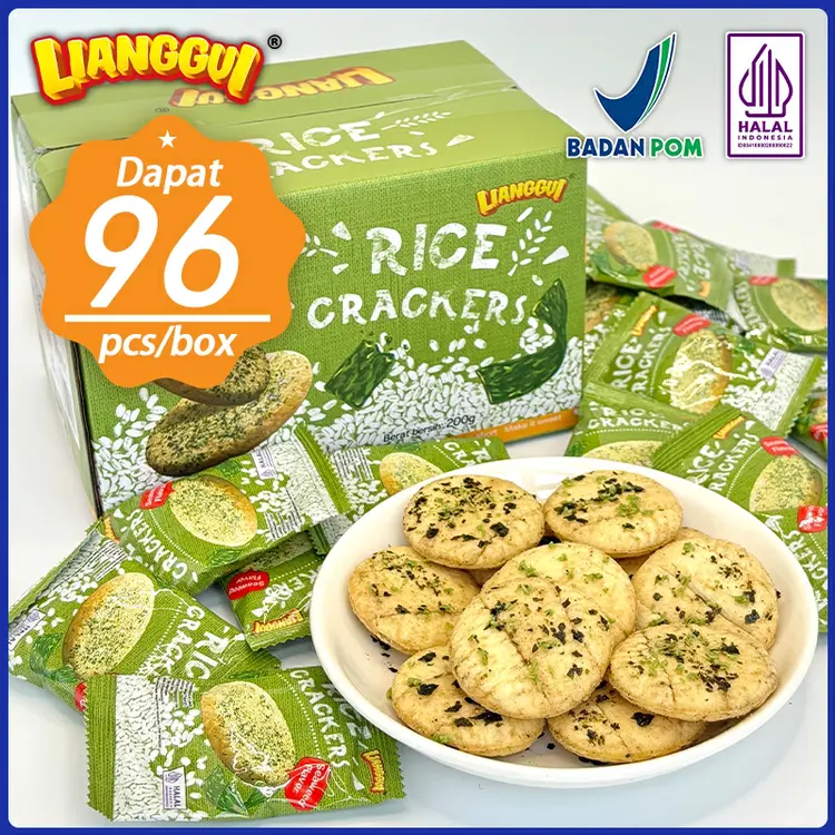 ‌Lianggui - Nori Rice Crackers 96ps Cemilan Jipang Rumput Laut Kantor Sehat Halal Penghilang Lapar