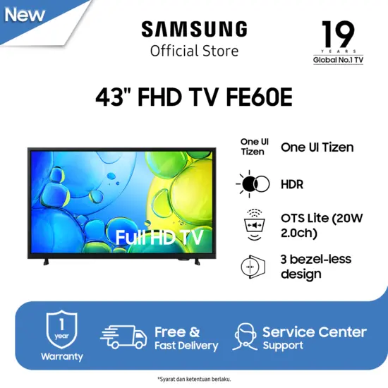 Samsung 43" FHD FE60E TV | HDR | OTS Lite | One UI Tizen | UA43FE60EFKXXD