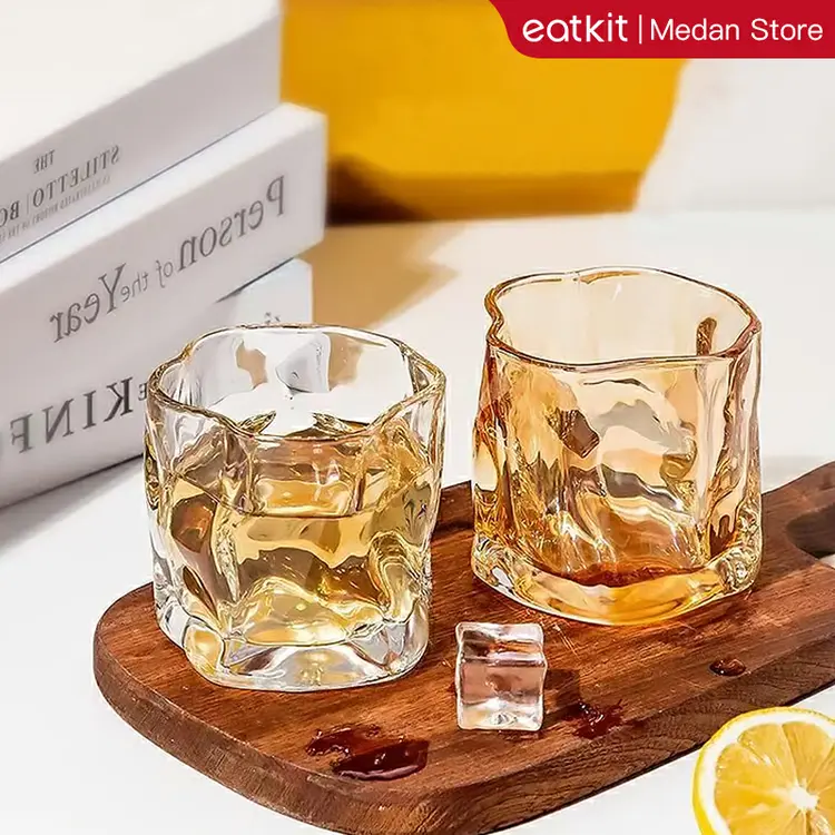 [Medan Ready Stock]Eatkit Gelas Kaca Aesthetic Ala Korea 180ml | Single Rocks Abstract Cangkir Aesthetic | Gelas Estetik Beer Bir Mug Lucu Korea