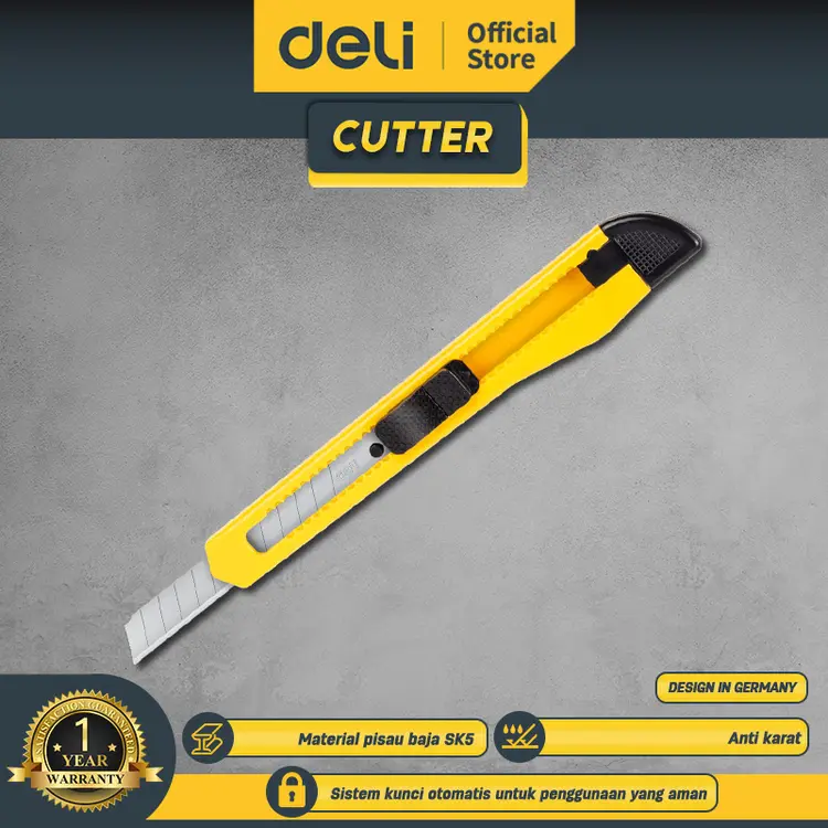 Deli Cutter / Pisau Pemotong Auto-lock System Pisau Tajam 2052