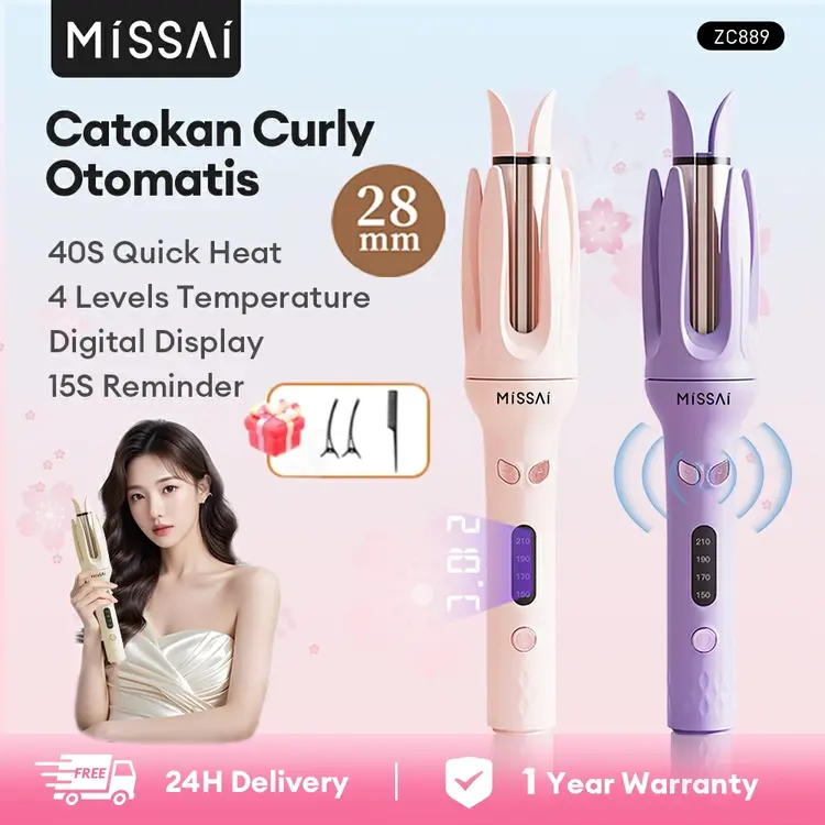 MISSAI Catokan Curly Otomatis 28MM Catokan Keriting Rambut Otomatis Gigi Keempat Layar Digital Multifungsi Automatic Ceramics Curly ZC889 Catokan Rambut Wanita
