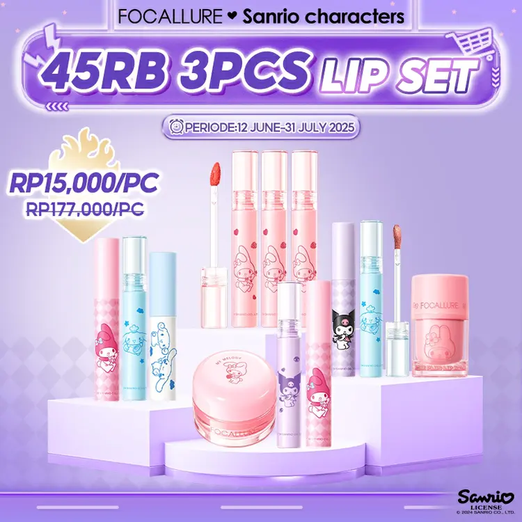 FOCALLURE X Sanrio 3PCS Lip Set Lip Tint Lipstick Lip Balm Lipclay