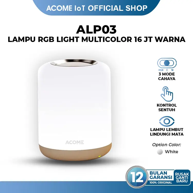 ACOME ALP01, ALP02, ALP03. White Lampu Multicolor 16 Juta Warna Cold Light Warm Light RGB Light Lampu Tidur Pintar Lampu Lembut Melindungi Mata Garansi Resmi 1 tahun