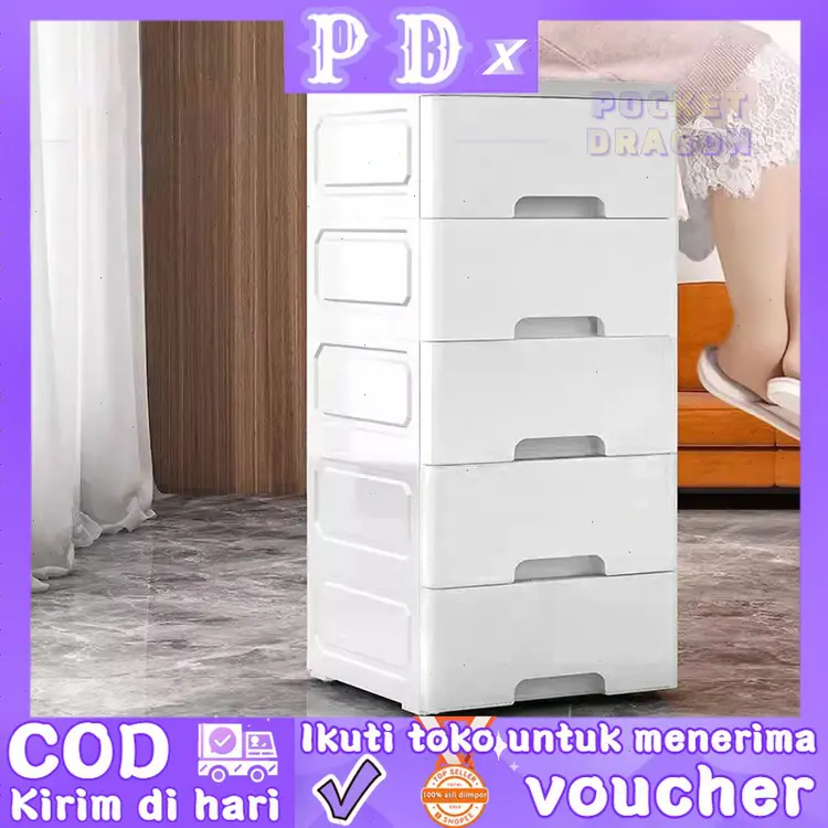 Pocket Dragon Lemari Plastik Pakaian 5 / 6 Tingkat  Laci Susun Storage Cabinet Plastik Rak Susun35cm Penyimpanana