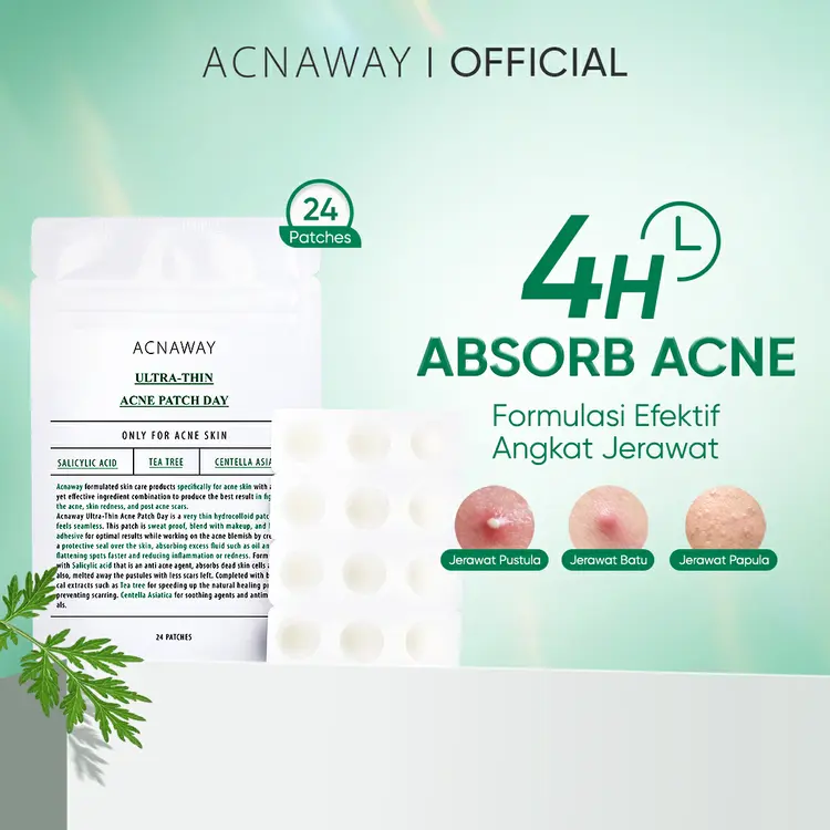 ACNAWAY Ultra Thin Acne Patch – Plester Jerawat Tipis & Sweat Proof Ultra Tipis, Menyatu dengan Makeup & Tahan Keringat with Salicylic Acid + Tea Tree + Centella Asiatica