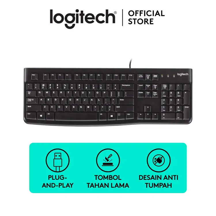 Logitech K120 Keyboard Wired USB Full Size 