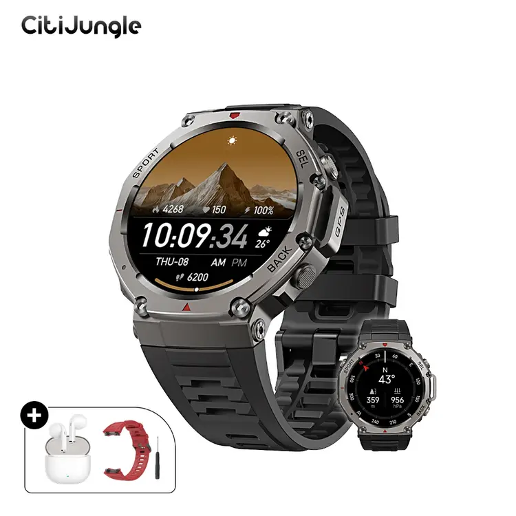 Citijungle B78 Smartwatch GPS 5ATM Waterproof | Bisa Renang | Kompas | Strava Support | AMOLED 1.43” | 100+ Mode Olahraga | Bluetooth Call