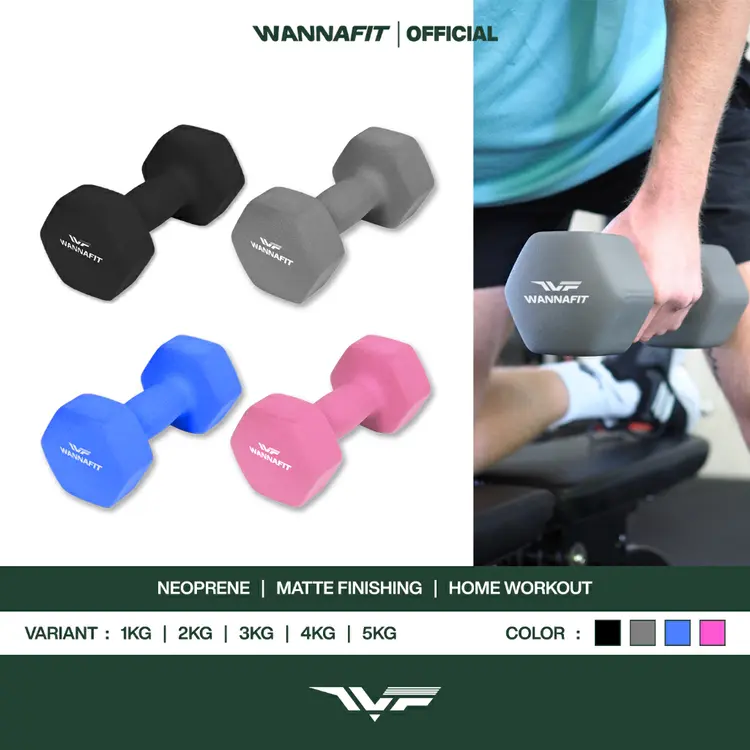 WANNAFIT Dumbbell Barbel 1kg 2kg 3kg 4kg 5kg | Dumbell Barbell Vinyl  Neoprene | Alat Latihan Beban