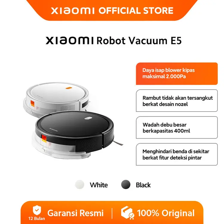 Xiaomi Robot Vacuum E5 | Ringkas dan Ringan | Daya Hisap 2000Pa | Fitur Sapu dan Pel | Vacuum cleaner otomatis [ Official Store ]