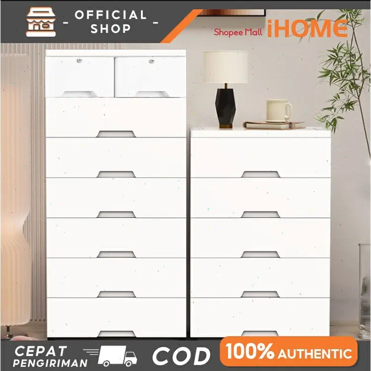 iHOME Lemari Plastik Lemari Plastik Susun Lemari Penyimpanan Dengan Laci【Garansi Lima Tahun】
