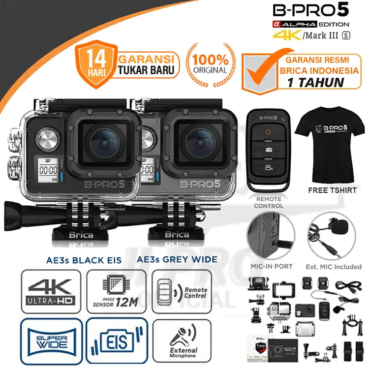 Brica B-Pro 5 Alpha Edition Action Cam AE3S AE IIIS Black / Grey -  AE Basic+ Plus - AE LiteX - AE IIX Kamera Brica Garansi Resmi