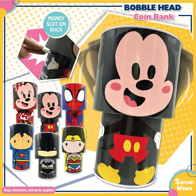 Celengan Kaleng Kepala Goyang Karakter Original  Disney Mickey, Minnie, Avengers