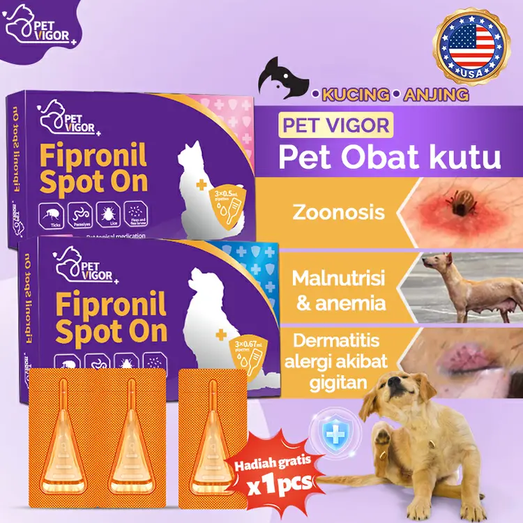 PET VIGOR Obat Kute Tetes Anjing Kucing  Obat Anti Kutu Dan Kutu Obat Cacing Untuk Kucing dan Anjing Cacing dan Parasit