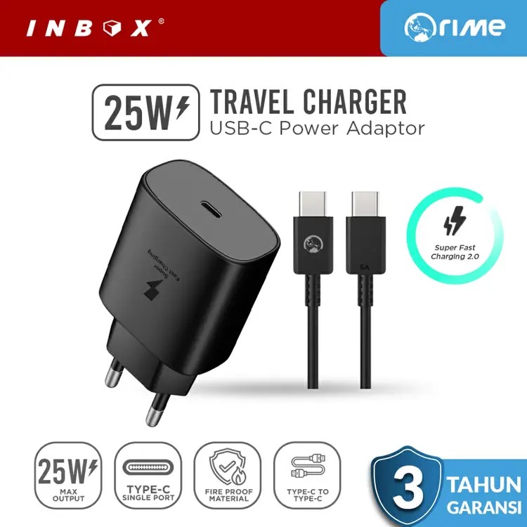 Orime PD Adaptor 25W Samsung Original Super Fast Charging Kepala Charger USB C dengan Kabel Type C