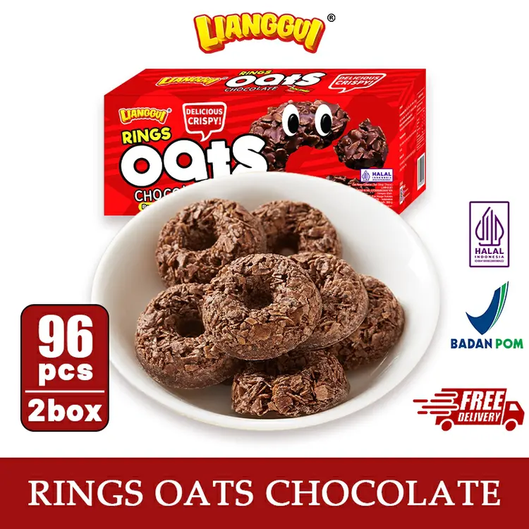 ‌Lianggui - Biskuit Oat coklat Ring Halal, Cemilan Sehat & Sarapan Bergizi Keluarga (Snack Renyah)‌
