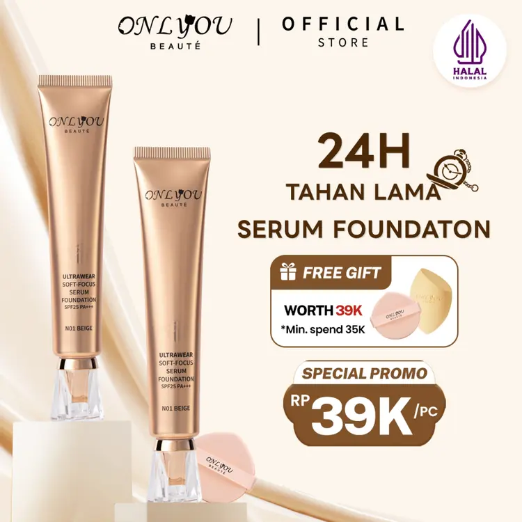 NEW UPGRADE ONLYOU Serum Foundation 24H JAM TAHAN LAMA UltraWear Soft-Focus SPF25 PA+++ Concealer mengecilkan pori-pori Makeup anti keringat anti minyak liquid Foundation
