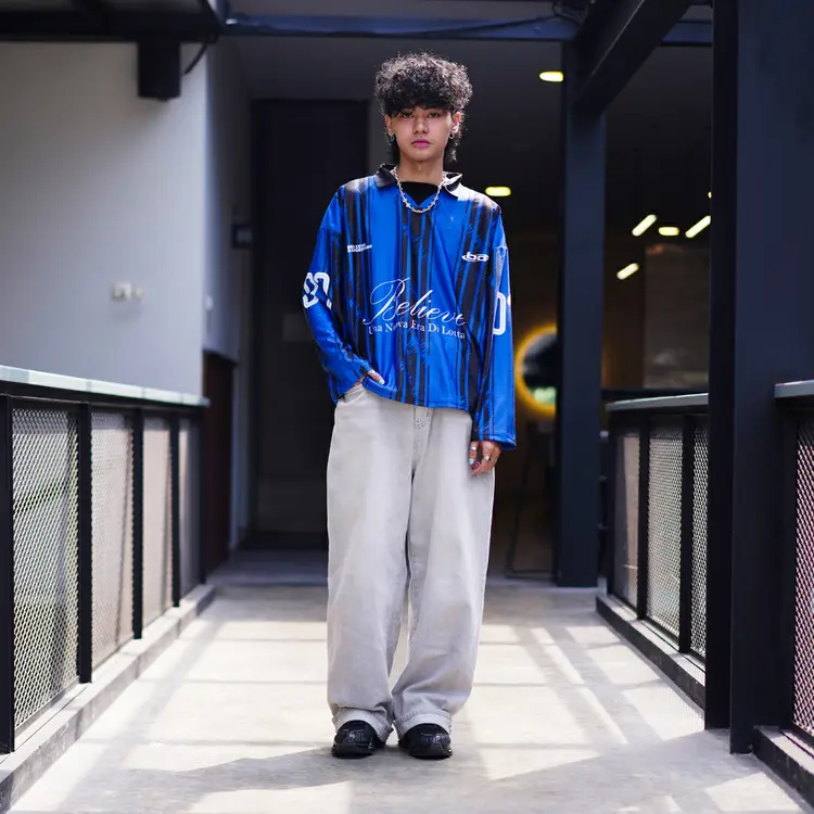 BELIEVEDIAGEMSAE - Oversized Jersey Boxy Longsleeve Nerazuri Blue And Black