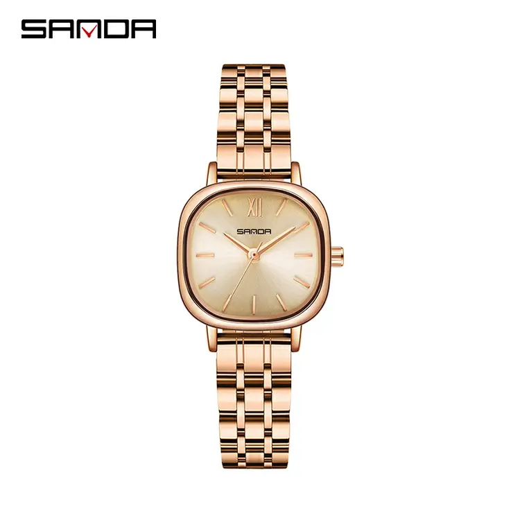 SANDA P1098 Jam Tangan Wanita Analog Tali Kulit Stainless Steel Quartz