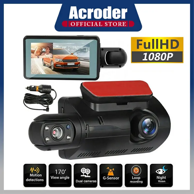 Acroder Dashcam 1080P Layar Ips Lensa Ganda Night Vision G-sensor Perekaman Loop