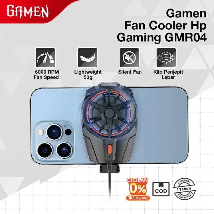 GAMEN Fan Cooler HP Gaming Kabel 6000 RPM Kipas Pendingin Hp Dengan Klip Penjepit GMR04 Silent Fan Pendingin HP Untuk Game Original - Garansi 1 Tahun