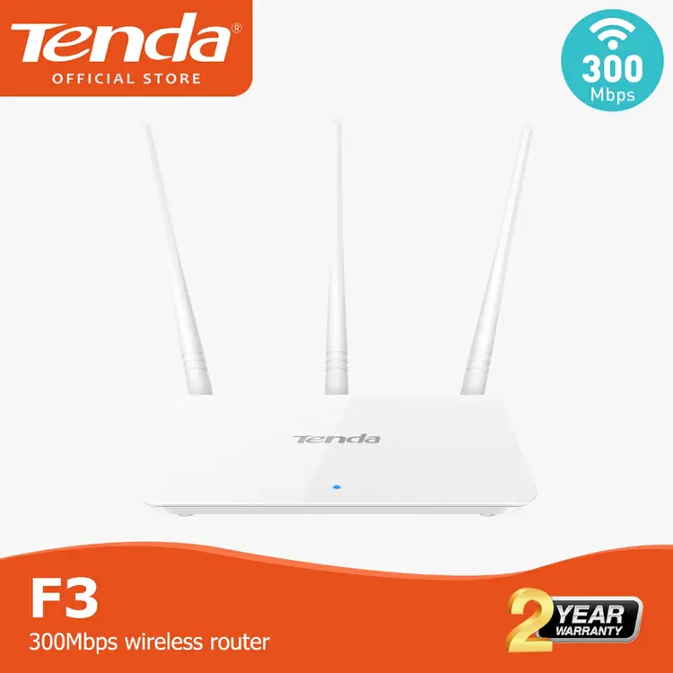 Tenda F3 Router 300Mbps Tembus Tembok Kuat, Smart Management, Setup 30 Detik, Antena 5dBi High Power