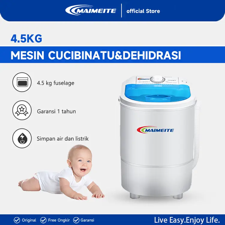 MAIMEITE Mini Washing Machine Mesin Cuci Mini  Hemet Energi 4.5KG