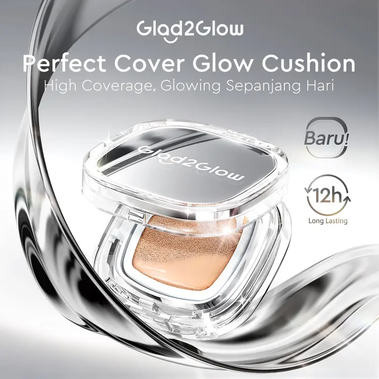 Glad2Glow Perfect Cover Glow Cushion - Cushion Foundation Brightening dengan High Coverage Tahan 12 Jam & Tekstur Ringan, Wajah Glowing Minim Oksidasi - glad2glow Official Store