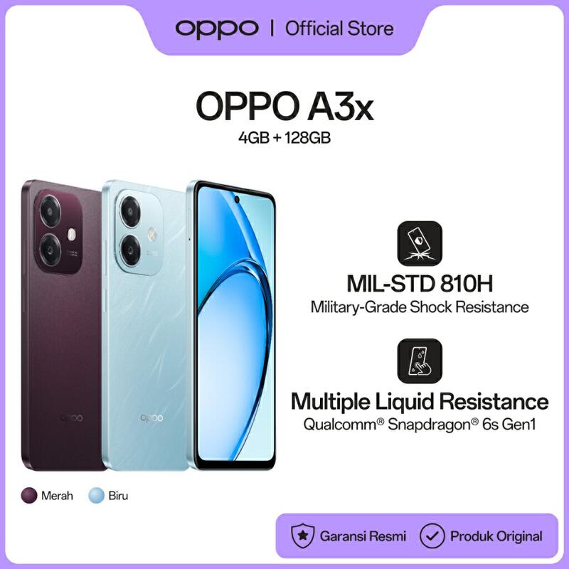 Product image OPPO A3x 4GB(+4GB)/128GB [Qualcomm® Snapdragon® 6s 4G Gen1, 1000nit Ultra Bright Display, 300% Ultra Volume Mode, Military-Grade Shock Resistance]