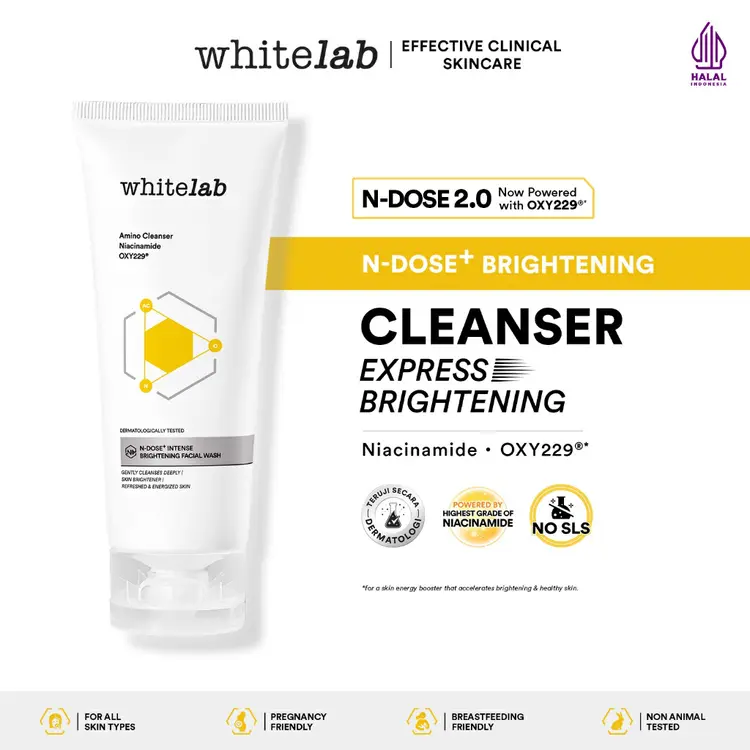 Whitelab Facial Wash Brightening - Sabun Cuci Muka Pembersih Pencerah N-Dose+ 2.0 dengan Amino Cleanser