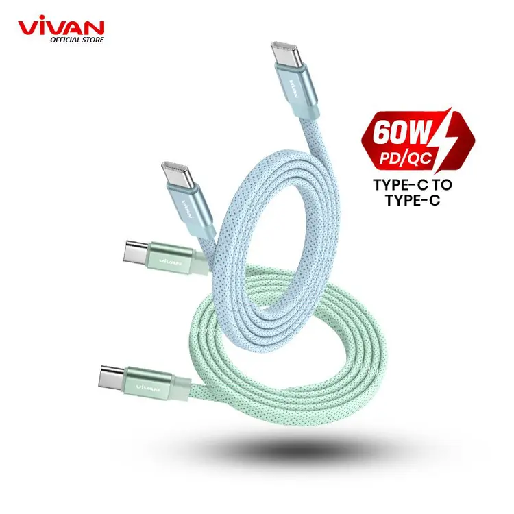 VIVAN Kabel Data SUPER THIN VTH USB C TO C series 3A Fast Charging PD QC 3.0 Garansi 12 Bulan