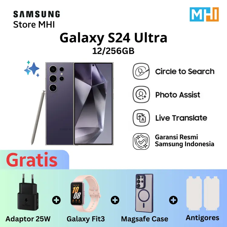 Samsung Galaxy S24 Ultra Handphone AI, Original, Kamera 200MP 12/512GB 12/256GB