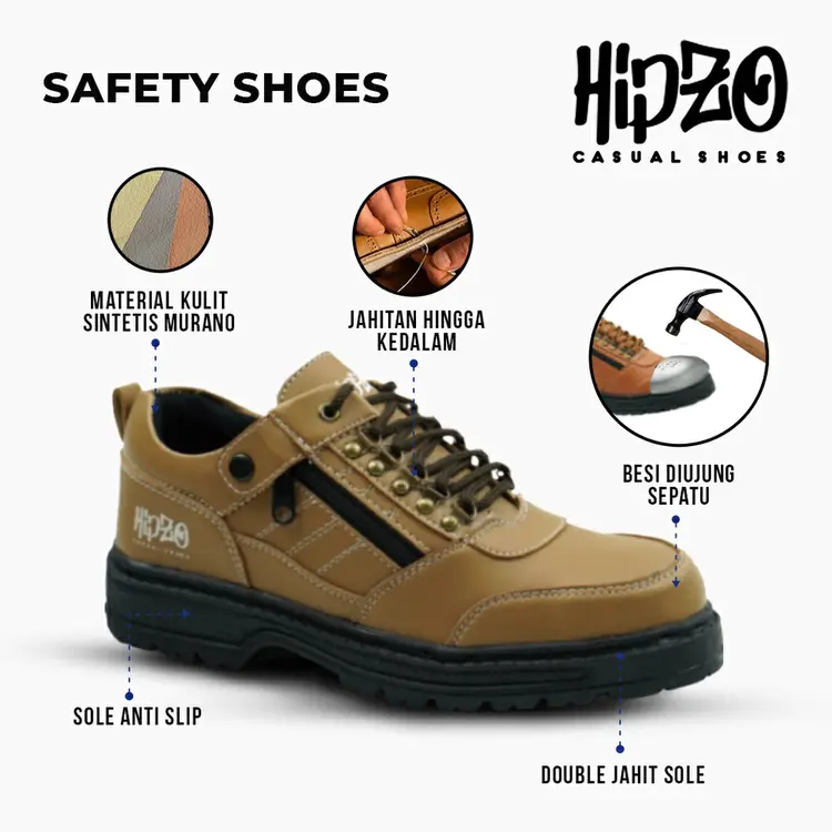 Sepatu Pria Safety Ujung Besi Hipzo M041 Original 100% Untuk Pria Kerja Proyek